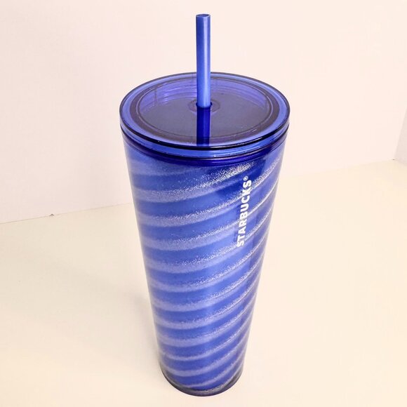 24oz Starbucks Christmas Holiday 2023 Blue & Silver Swirl Venti Cold Cup Tumbler - Picture 2 of 2
